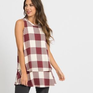 Tiered Tunic Buffalo Plaid - Black Cherry